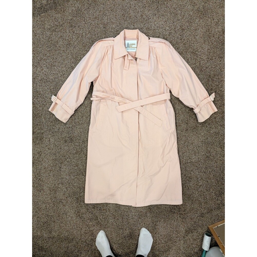 Vintage London Fog Trench Coat Womens 6 PET Light Pink Belted Long Made in USA